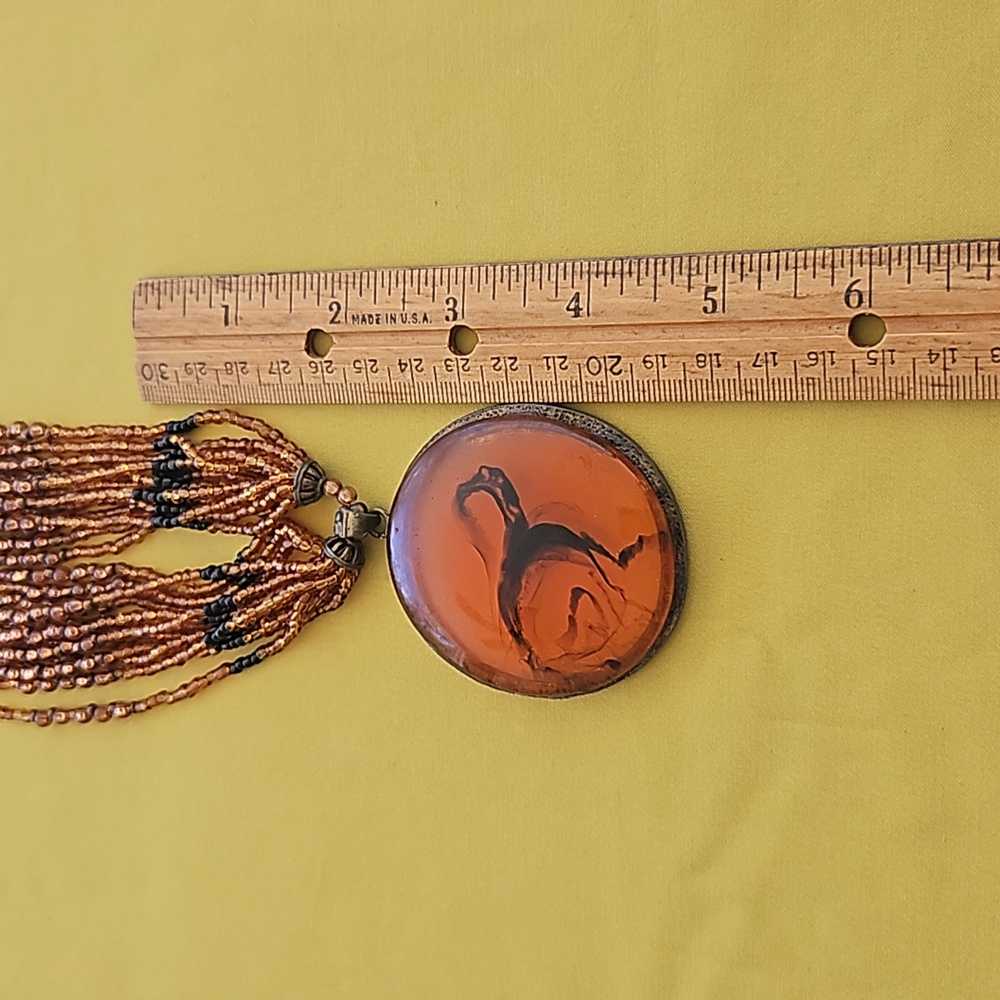 Vintage Costume Jewelry - Amber Like Pendant & Beaded Statement Necklace - Picture 9 of 10